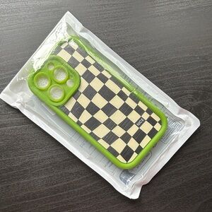 💕Free bundle add on iPhone 14 Pro Green Checkered Phone Case